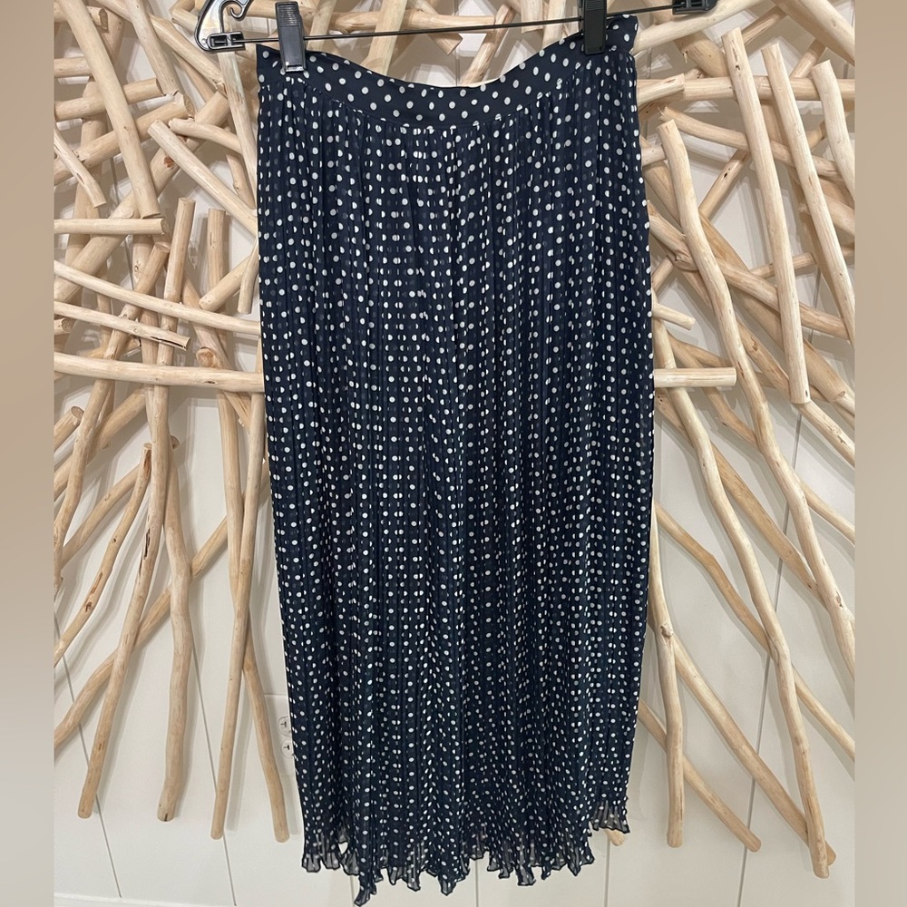 LEA&VIOLA PLEATED MAXI/MIDI NAVY BLUE AND WHITE POLKA DOT SKIRT